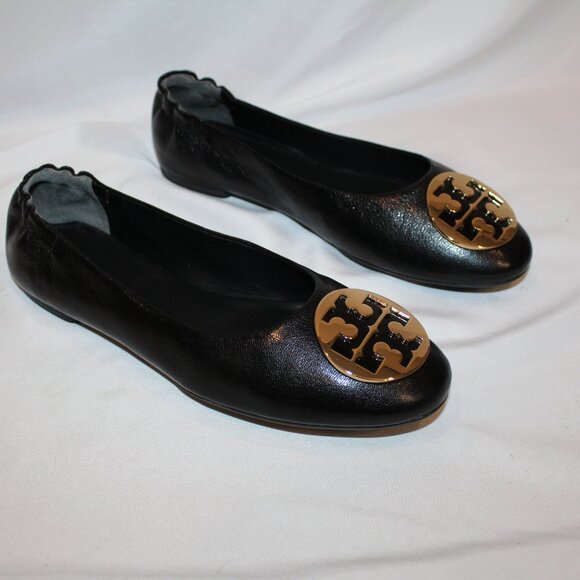 Tory Burch Shoes - New TORY BURCH CLAIRE LEATHER BLACK GOLD ACCENT BALLET FLAT